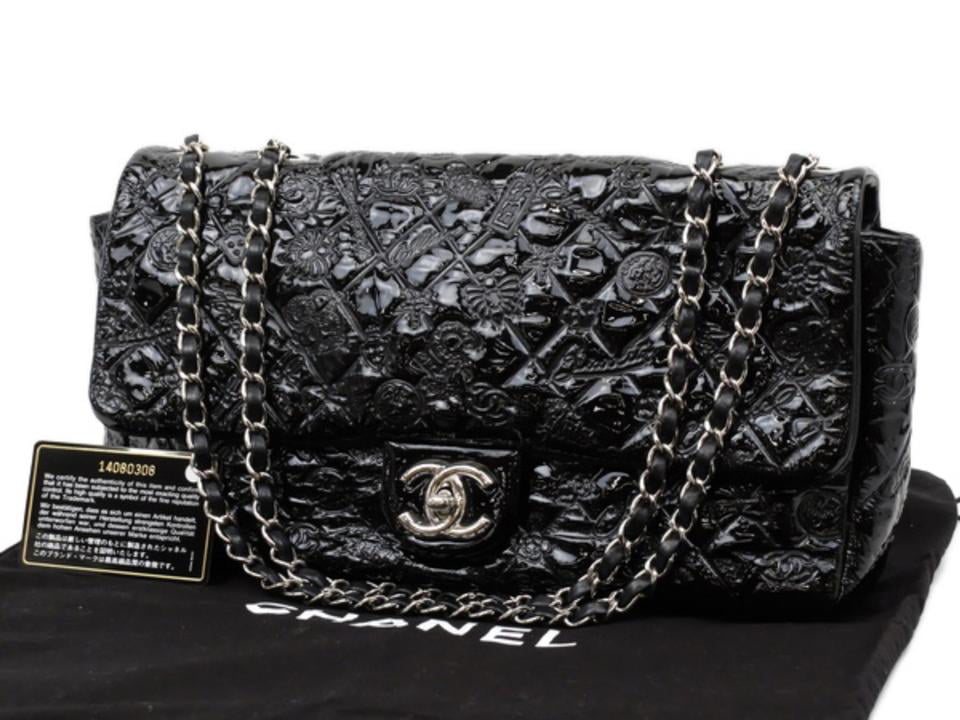 Chanel Quilted Patent Black Embossed Classic Flap 235516