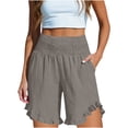 thumbnail image 5 of Plus Size Women's Solid Color Casual High-Waist Elastic Waist Pocket Shorts with Ruffled Wrap Detail, Soft Polyester Shorts for Women, Summer Beach Vacation Outdoor Yoga Workout, 5 of 8