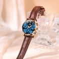 thumbnail image 3 of OLEVS Watches for Womens Brown Leather Strap Analog Quartz Rose Gold-Plated Fashion Casual Dress Multifunction Chronograph Diamond Date Waterproof Luminous Ladies Watches Relojes para Mujer, 3 of 15
