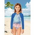 thumbnail image 2 of Zando Toddler Girl Long Sleeve One Piece Swimsuit Little Girl Quick Dry Bathing Suits with Zipper Girl Rash Guard Beachwear UPF 50+ Sun Protection Navy Watermelon 3-4T, 2 of 6