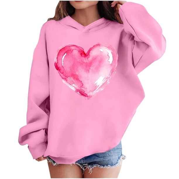 Sudadera con capucha y estampado de corazón de San Valentín, sudadera de manga larga para niños y niñas, chaqueta para niñas de talla mediana y grande.