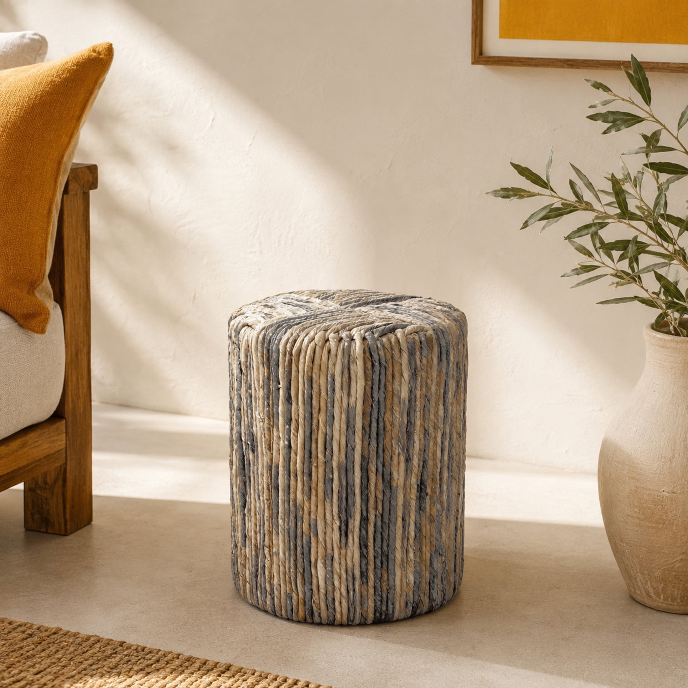 DecMode 15" x 18" Multi Colored Banana Leaf Woven Accent Table, 1-Piece