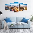 thumbnail image 4 of Cityscape 5 Panels Acrylic Glass Wall Art, Scenery Bangkok City Buildings Around River Downtown Urban Night, Accent for Living Room, Bedroom, Dorm, 60" x 30", Orange Pale Brown and Blue, by Ambesonne, 4 of 5