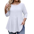 thumbnail image 2 of ClodeEU Women's Plus Size Crochet Lace Round Neck Top,Asymmetric Hem Long/3/4 Sleeve Blouse White,Womens Plus L, 2 of 7