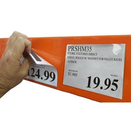 Pallet Rack Sign Holder Kit Clear Vinyl Pouch with Magnet for 4" H x 6" W Cards - 10 Pack