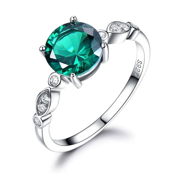 Engagement Ring for Women Round Birthstone Emerald Sterling Silver Ginger Lyne Collection
