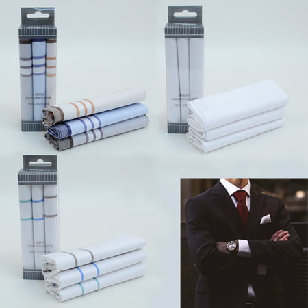 3 Men Handkerchief Plaid Pocket Solid 100% Cotton Fancy Fashion Suit Hankie Gift