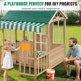 thumbnail image 4 of COCLUB Outdoor Playhouse, Wooden Playhouse for Kids Toddlers, Kids Playhouse with Kitchen/Fence/Awning/4 Planter Racks, Girls Boys Outdoor Toy Gift for Ages 3+, (49.5"W* 62.3"L), 4 of 9