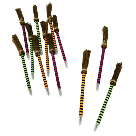 Neon Striped Witches Broom Pens for Halloween