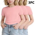 thumbnail image 2 of SGFCWSX Girls T Shirt 3 Pack Ribbed Knit Short Sleeve Crew Neck Cropped Slim Fit Casual Soft Basic Kids Daily Wear Tee Tops Pink Size 10, 2 of 8