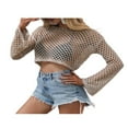 thumbnail image 3 of Haut Court pour Femmes Crochet Creux Tricot Transparent T-Shirts, 3 of 7