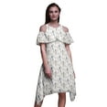 thumbnail image 1 of Bimba Bird Printed Womenâ€™s Ruffle Front Cold Shoulder Swing Shift Dress-XX-Large, 1 of 6