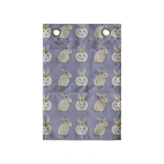 Rabbit Hanging Pocket Organizer, Illustration of Repetitive Bunnies of Colorful Floral Head Accessories, Printed Polyester Storage Bag with Pockets, 14" x 20", Mauve and Multicolor