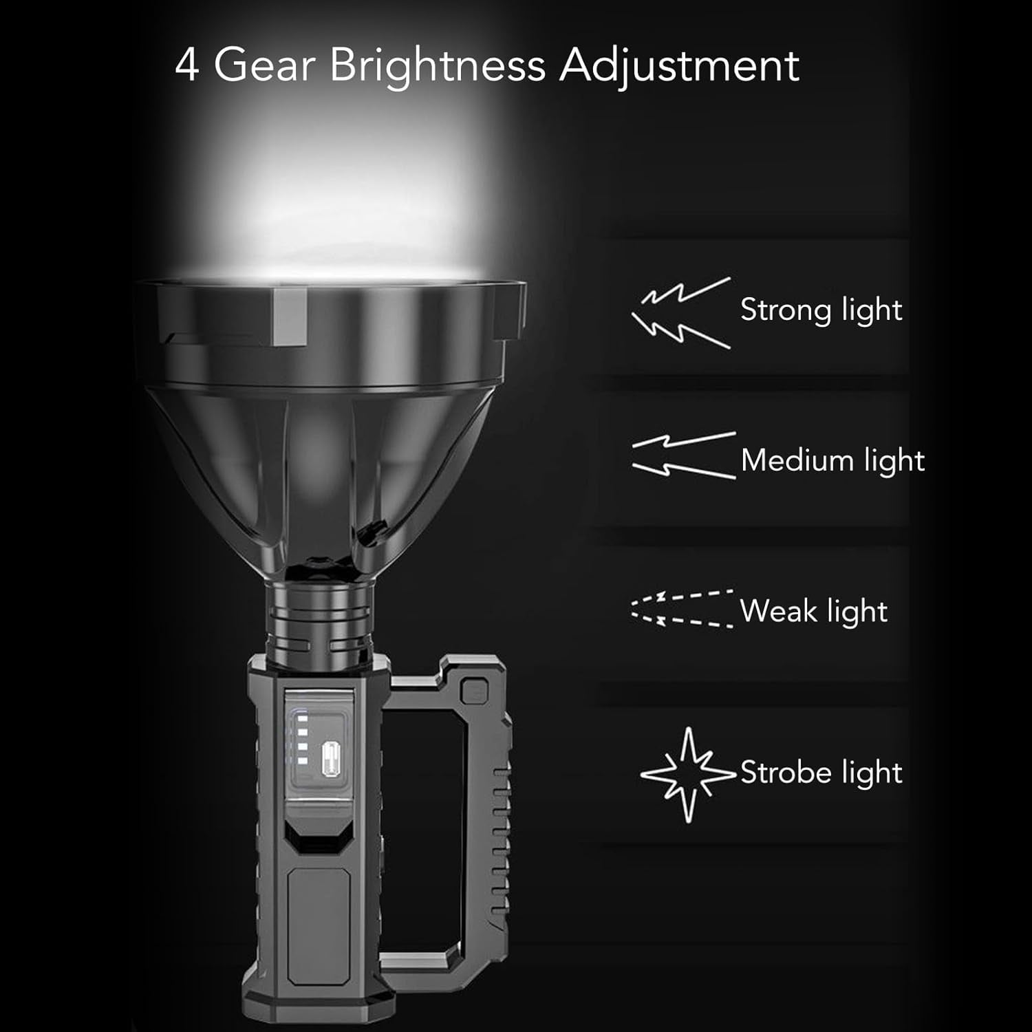 Rechargeable Spotlight Flashlights High Lumens, 90000 Lumens Super Bright LED Searchlight Flashlight with Tripod and USB Output, IPX5 Waterproof, for Emergencies, Fishing, Hiking, Camping