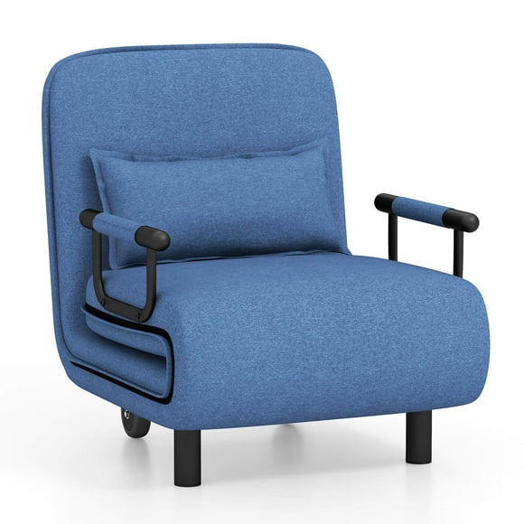 Costway 3-in-1 Convertible Sofa Bed with 5-Position Adjustable Backrest & Lumbar Pillow Blue