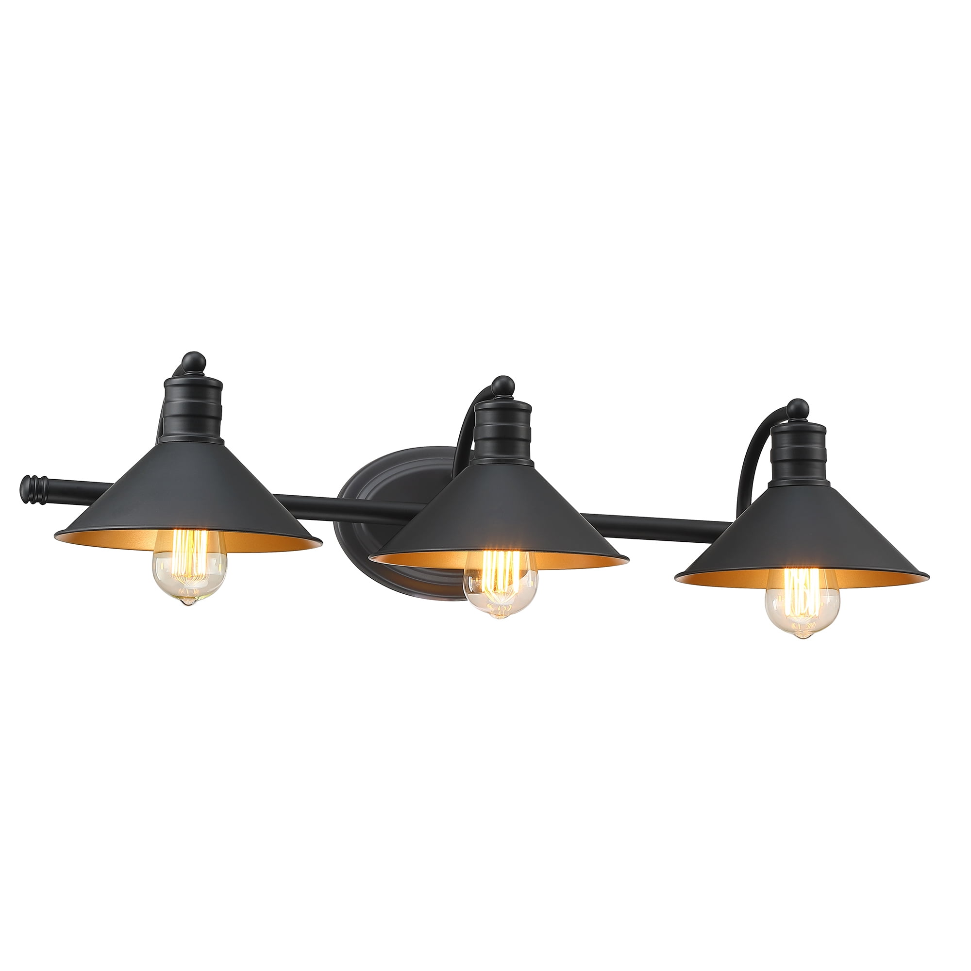 3 Light Bathroom Lights over Mirror Black and Gold Industrial Vanity Light Fixtures