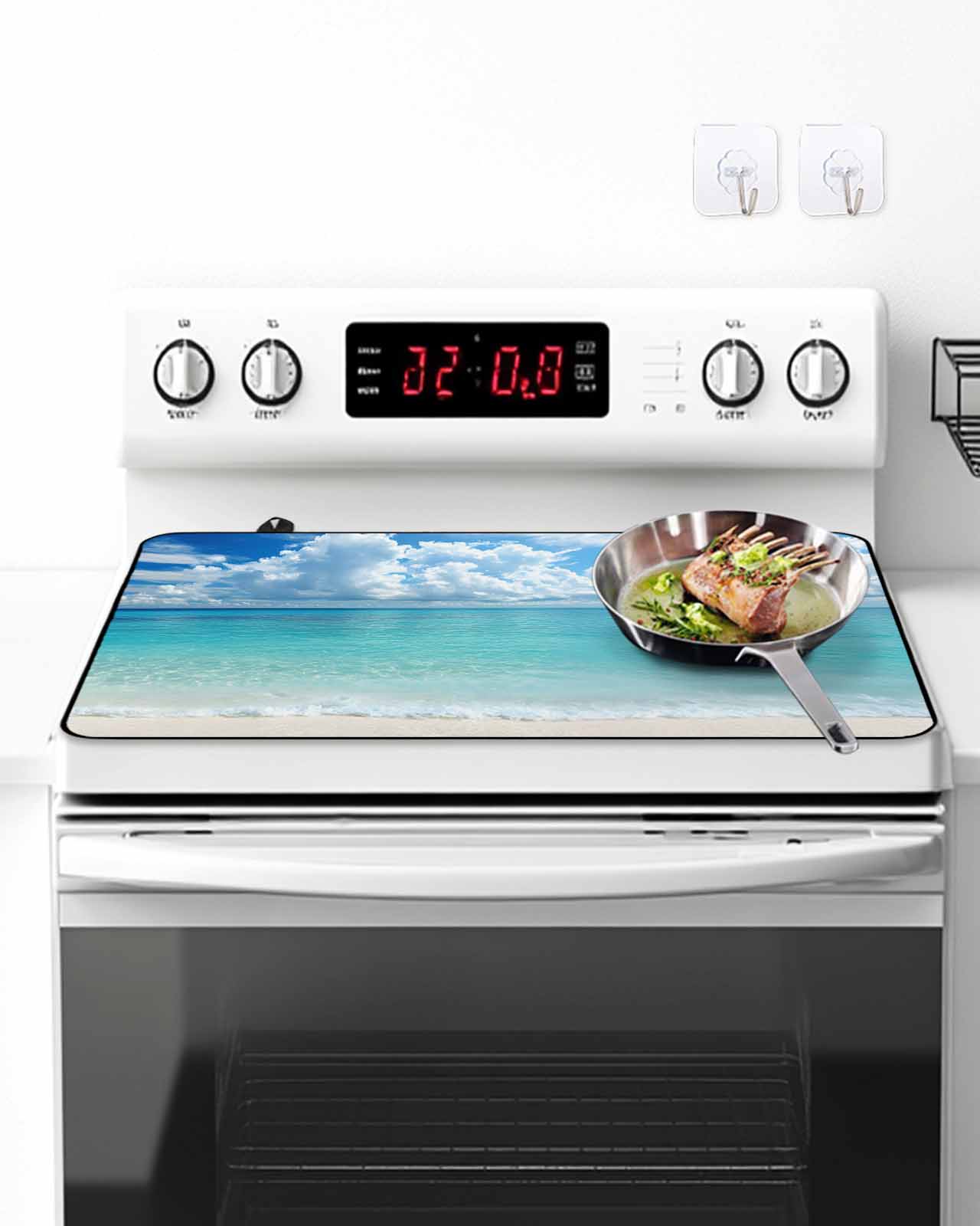 Stove Top Covers for Electric Stove, Ocean Blue Glass Stovetop Cover Protector, Beach Nature Coast Sea Shore Sky Seawater Induction Cooktop Protector Oven Mat for Kitchen Countertop 24"x21"