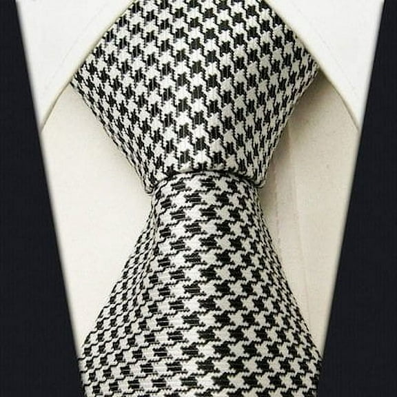 Scott Allan Hound's-tooth Black and Gray  Necktie | Standard Size Adult Tie | Checkered  Tie