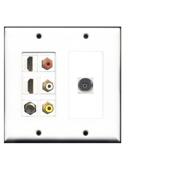 RiteAV - 2 Gang 3 x RCA 2 HDMI 1 Coax and 1 Toslink Decorative Type Wall Plate White