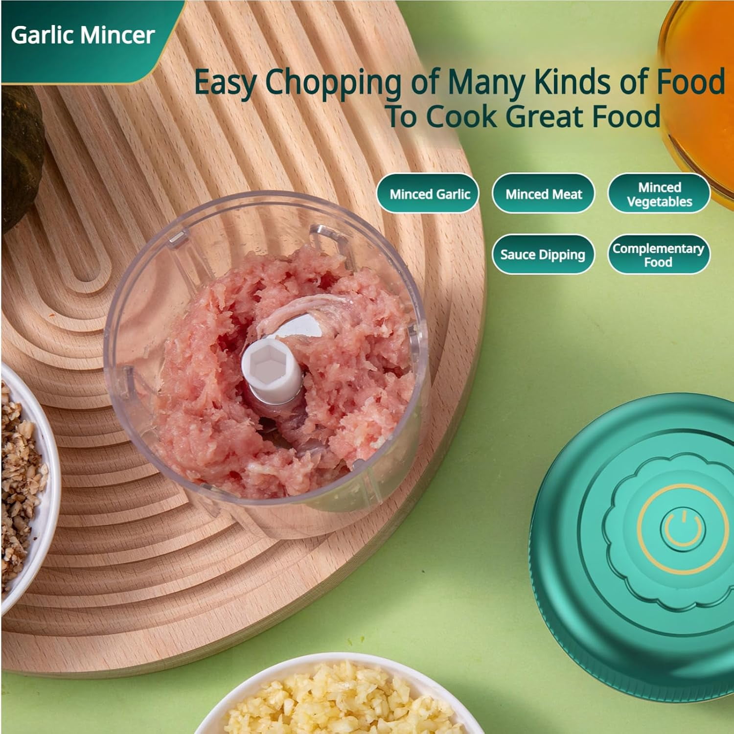 Electric Garlic Chopper,  Food Processor with 6 Blades, Portable Cordless Salad Cutter for Fruits, Vegetables, Meat,  Food