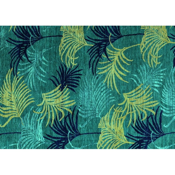 Ahgly Company Indoor Rectangle Abstract Turquoise Blue Modern Area Rugs, 5' x 7'