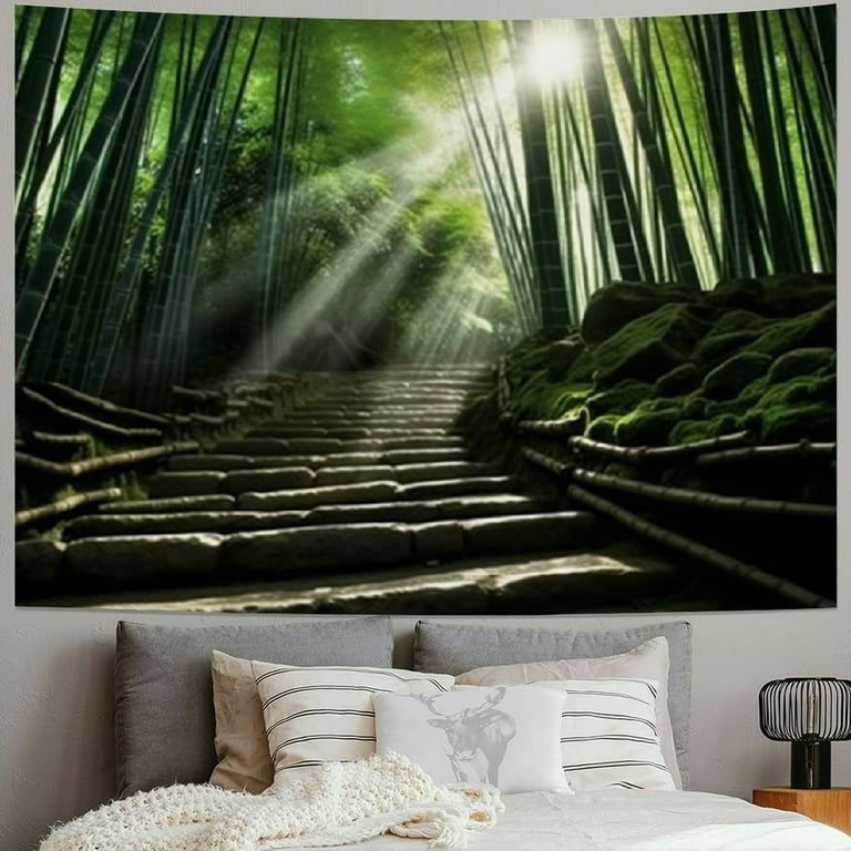 Creowell Nature Zen Tapestry, Spring Green Bamboo Decor Tapestry - Main Image