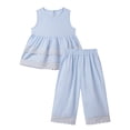 thumbnail image 4 of Girls 2-Piece Outfit Eyelet Lace Sleeveless Tunic and Wide Leg Pants Set for Girls 5-6Y, 4 of 6
