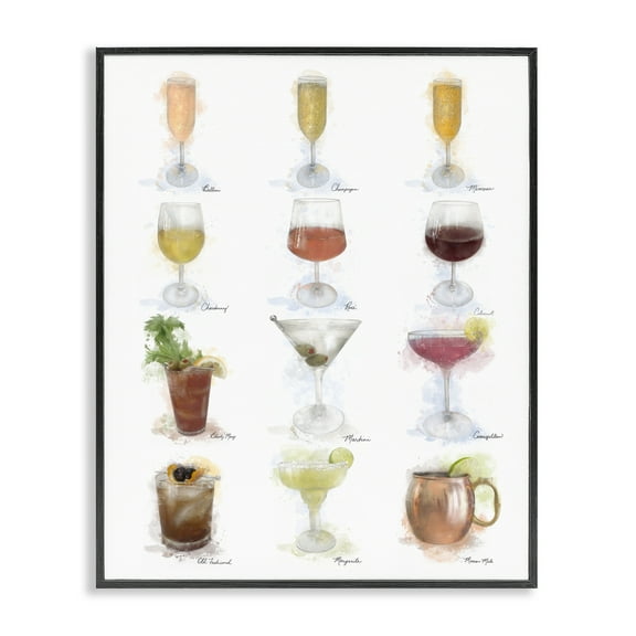Stupell Industries Soft Artisanal Cocktails Menu Food & Beverage Painting Black Framed Art Print Wall Art, 11 x 14