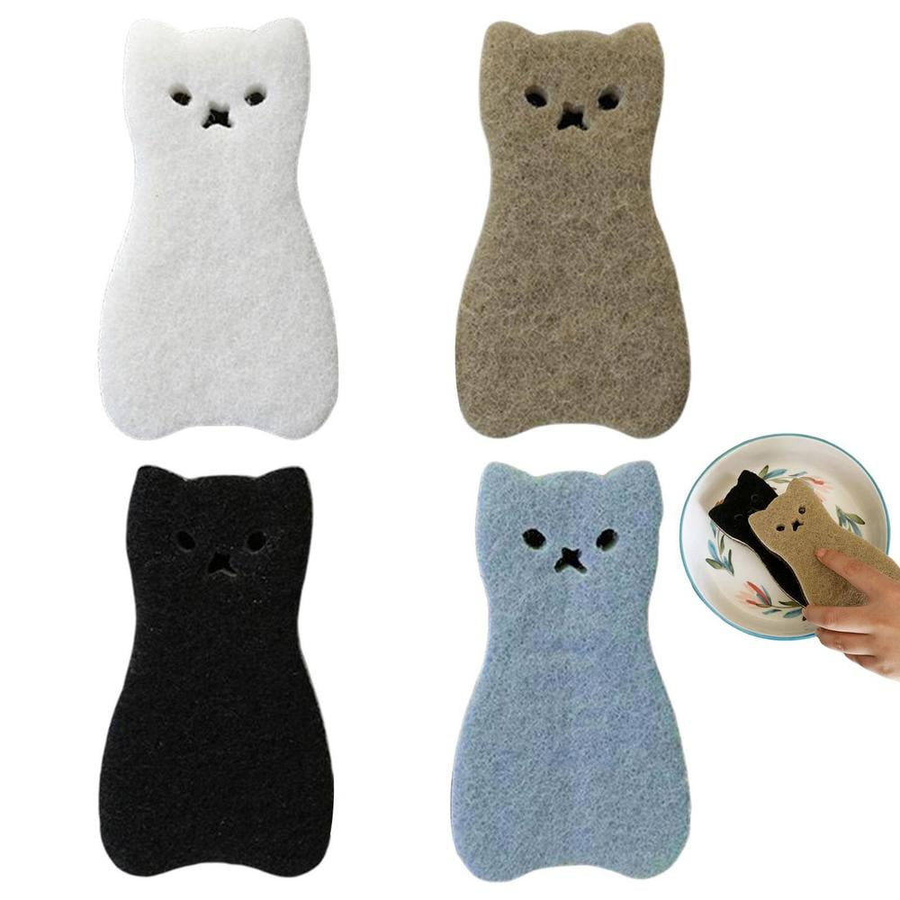 Tohuu Cute Cat Shape Sponge Kitchen Scrub Sponges NonScratch MultiUse