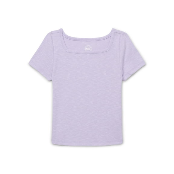 Wonder Nation Girls Short Sleeve Square Neck Ribbed T-Shirt, Sizes 4-18 & Plus