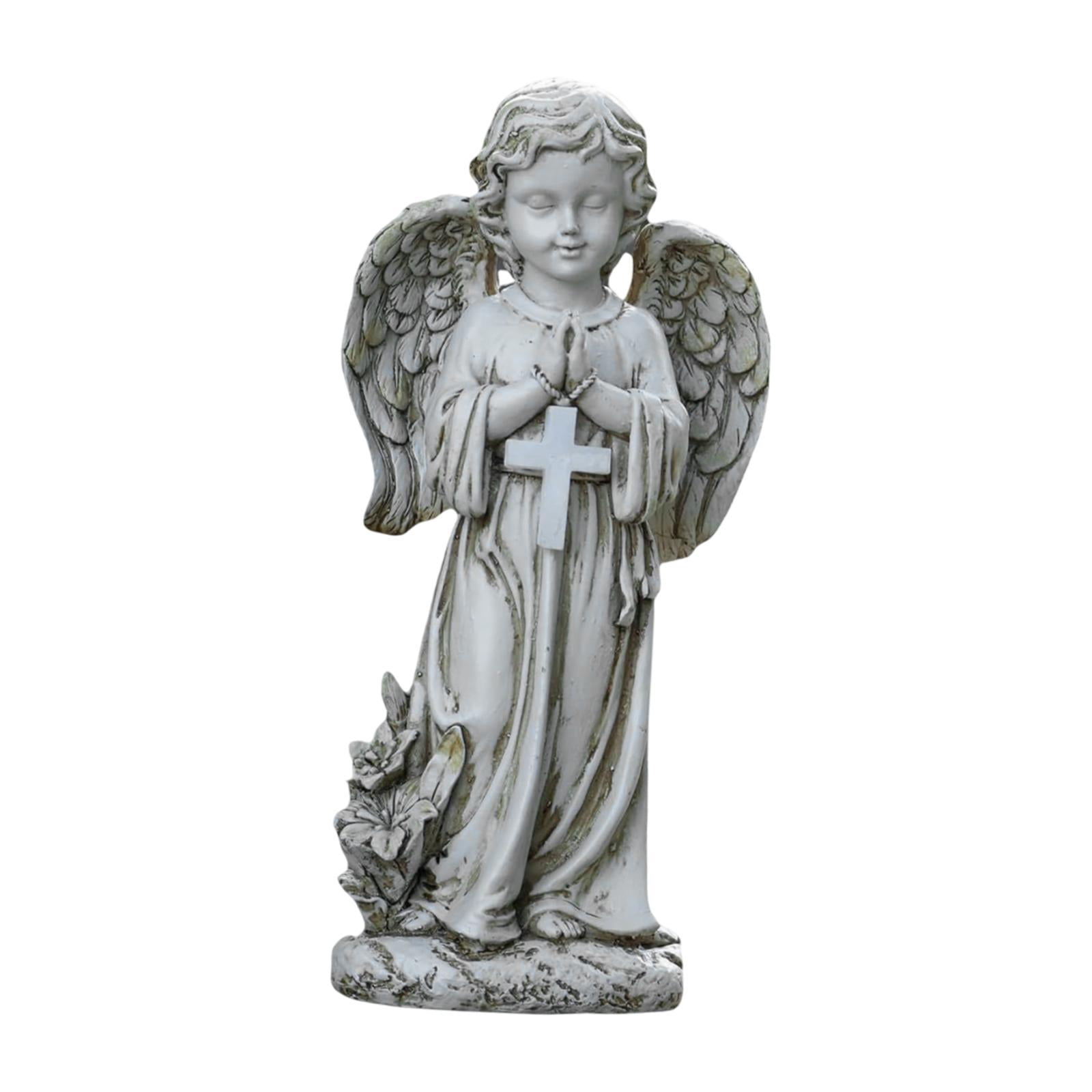 Fancyes Memorial Angel Garden Sculpture with Light Cemetery Decoration Decorative Display Sympathy Gift Multifunctional 11.8inch Tall