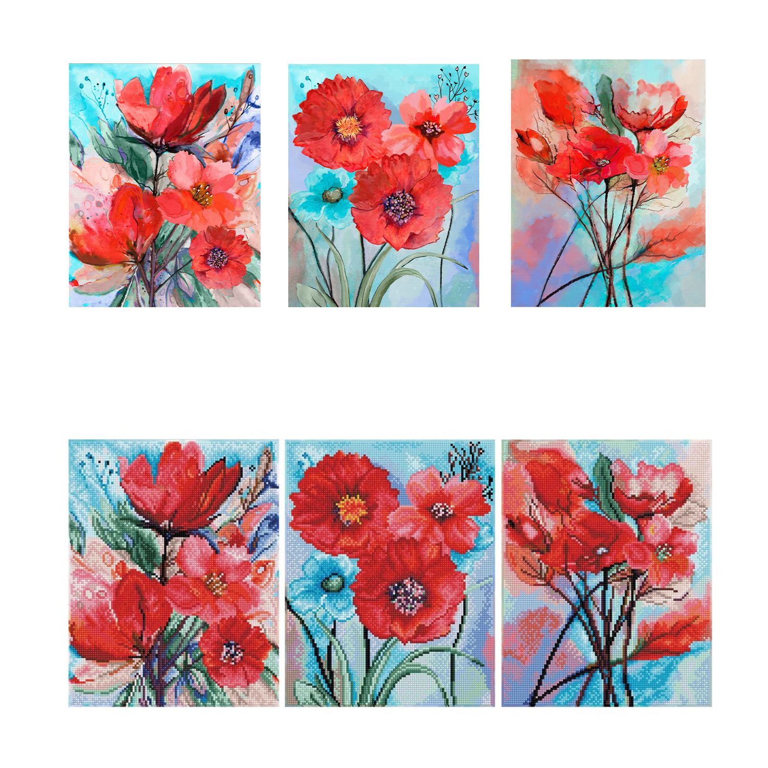 Diamond Art By Leisure Arts Diamond Painting Kits For Adults 11"X14" Advanced Triptych Red Poppies, Set Of 3, Full Drill, Art Kits, Dimond Art, For Adults