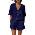thumbnail image 3 of Bovxnpu Women 2 Piece Loungewear Set Beach Vacation Sweatsuit Tracksuit Set Women's Fashion Casual Short Sleeve Top Pocket Cotton Linen Shorts Outfits Set Summer Outfits, 3 of 9
