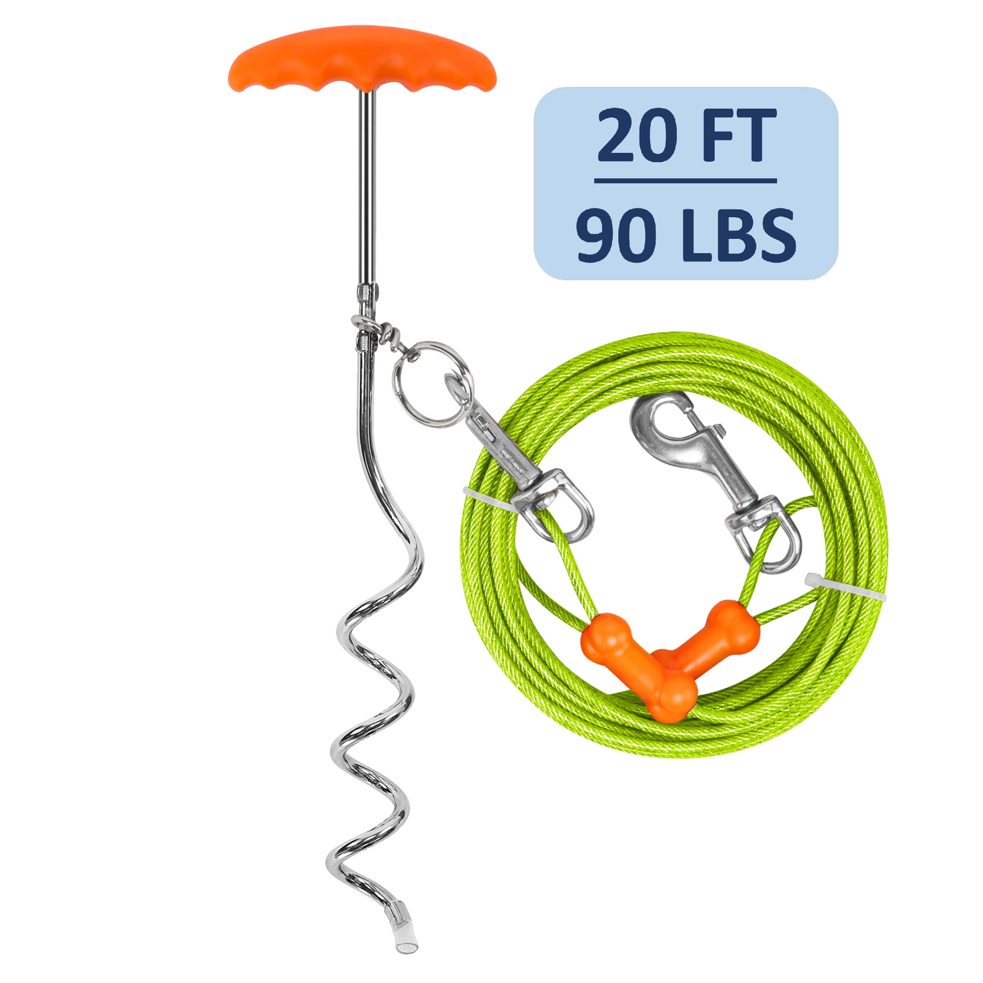 Petfamily Dog Stake and TieOut Cable, Medium to Large Dogs, Green