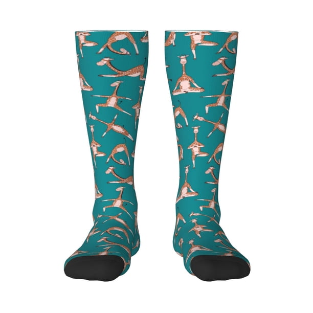 Fotbe Giraffes Doing Various Yoga Calcetas Divertidas Estampadas para Hombre y Mujer, Calcetas de Algodón hasta la Rodilla para Caminar, Correr, Enfermería y Embarazo