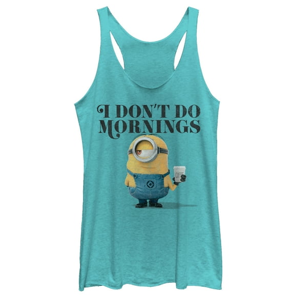 Women's Despicable Me Minion Don't Do Mornings  Racerback Tank Top Tahiti Blue Large