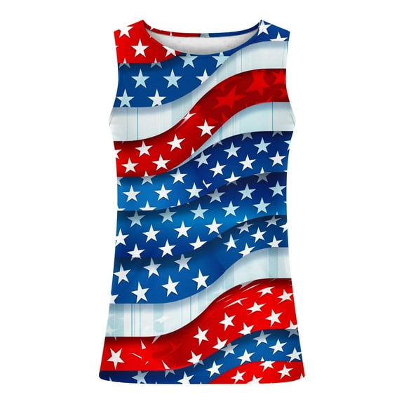 WREESH 4th of July Shirts Men's Printed Crew Neck Tank Top Summer Casual Fashion Workout Tops Multicolor