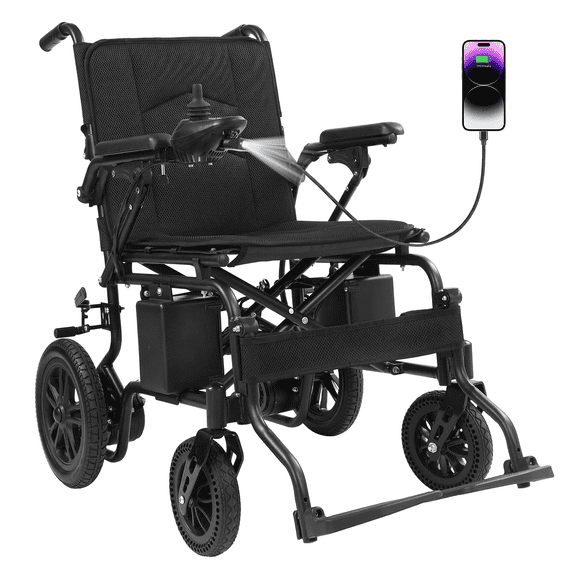 15-Mile Foldable Electric Wheelchair for Adults & Seniors, Portable Power Chair with Joystick, Black