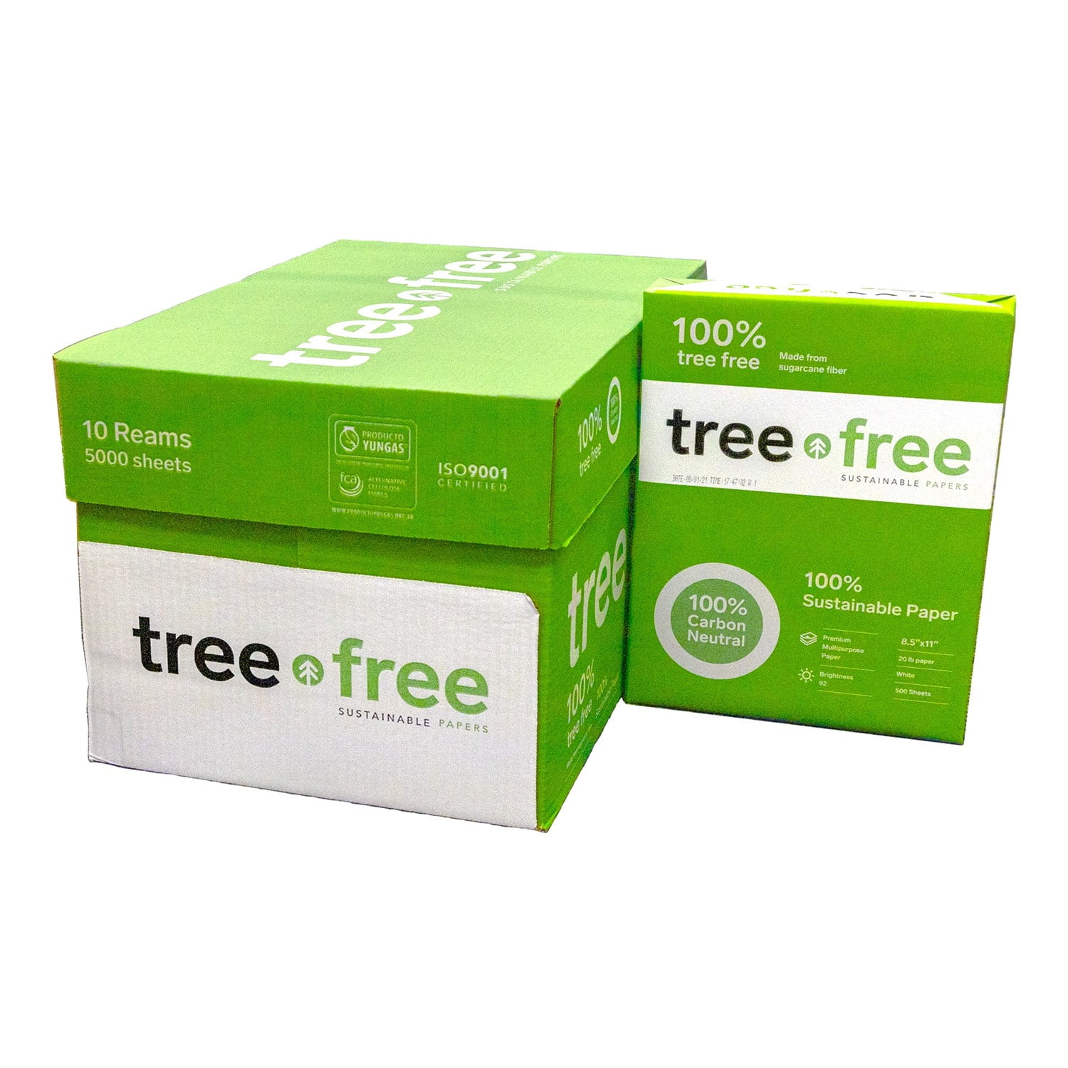 Tree Free Copy Paper 8.5 x 11, 92 Bright 20 lb. Made from Sugarcane Waste Fiber Carbon Neutral 40 Carton - 200,000 Sheet Pallet