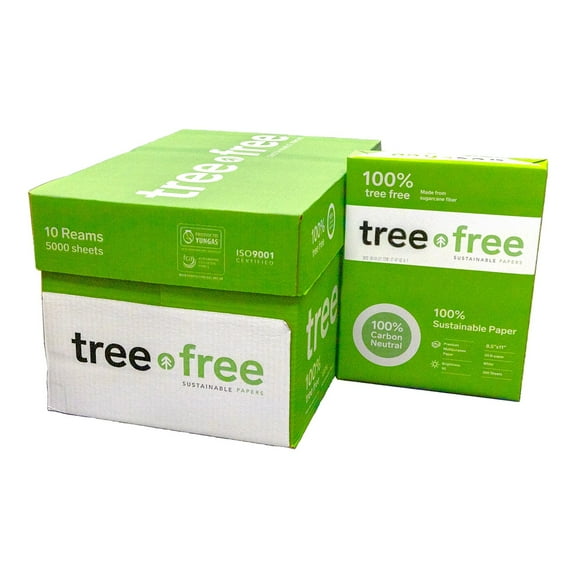 Tree Free Copy Paper 8.5 x 11, 92 Bright, 20 lb. Made from Sugarcane Waste Fiber Carbon Neutral 10 Reams 5000 Sheets