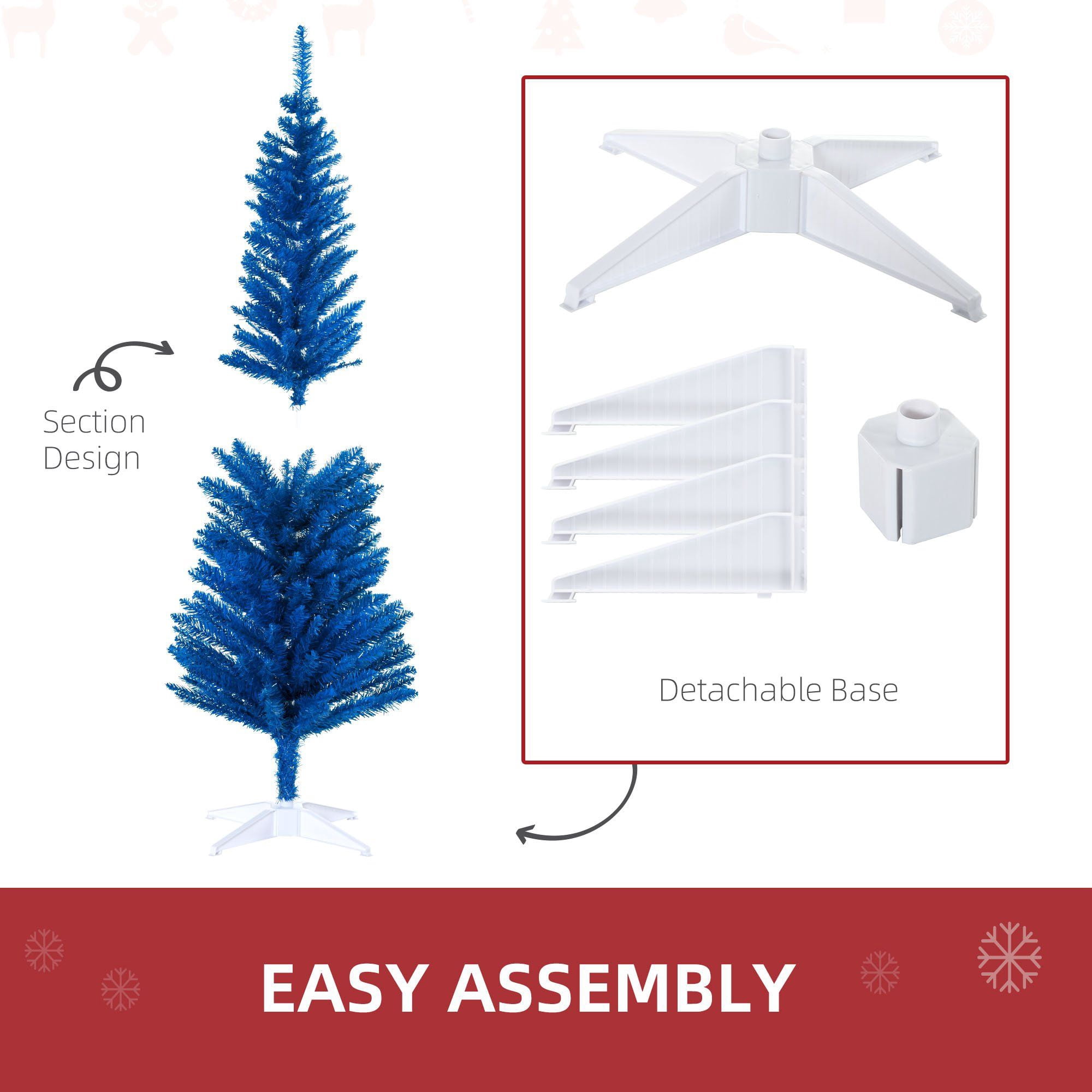 Pencil Christmas Tree, 5 ft Artificial Holiday Tree with 294 Branch Tips and Plastic Stand, Slim Space-Saving Design for Small Rooms and Apartments