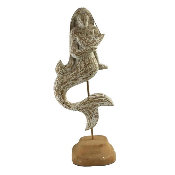 Wood White Mermaid Standing Figure Nautical Large Decorative Sea Ocean Sculpture