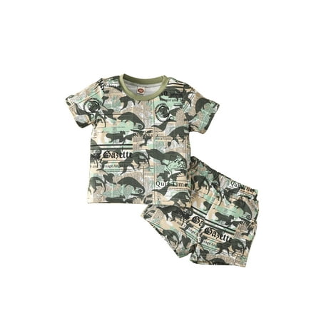 

Suanret Toddlers Kids Boys Summer 2PCS Streetwear Dinosaur Letter Print Short Sleeve T-shirt and Stretch Casual Shorts Set Army Green 1-2 Years