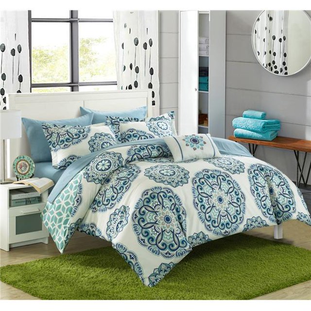 Chic Home CS4010-US 8 Pièces Hilda Réversible Microfibre Super Doux Grand Médaillon Imprimé Design Ensemble de Couette, Vert