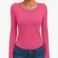 thumbnail image 6 of Towmus Womens Long Sleeve Scoop Neck Ribbed Knit Fitted Casual Tops Tee Slim Basic Shirts, Hot Pink, M, 6 of 6