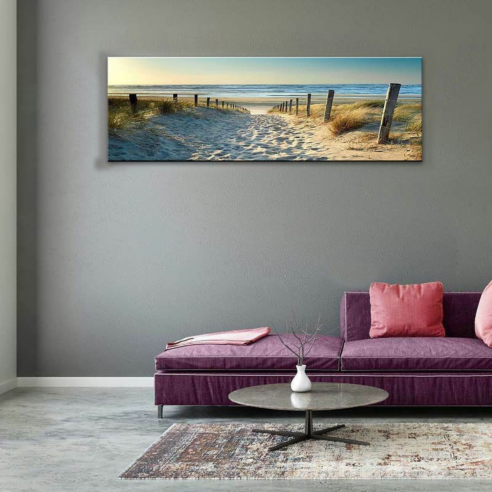 Sufanic Beach Canvas Wall Art for Bathroom Wall Decor Ocean Pictures Seaside Canvas Print Seascape Painting Unframed Blue Artwork for Modern Coastal Themed Lake Home Bedroom,16x48inch