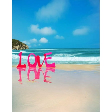 Image of ABPHOTO Polyester 5x7ft Sea Beach Blue Sky Love Photography Backdrops Photo Props Studio Background