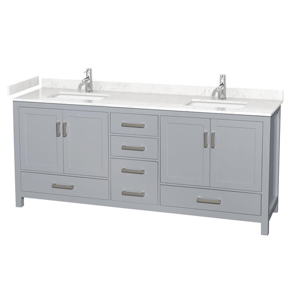 Wyndham Collection Sheffield 80" No Mirror Wood Double Bathroom Vanity in Gray