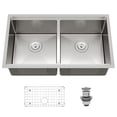 thumbnail image 1 of 33 Inch Undermount Kitchen Sink, 304 Stainless Steel Double Bowl, Dual Mount Drop-In or Undermount, Noise Reduction, Heavy Duty Modern Design, Rust Resistant Finish, 1 of 20