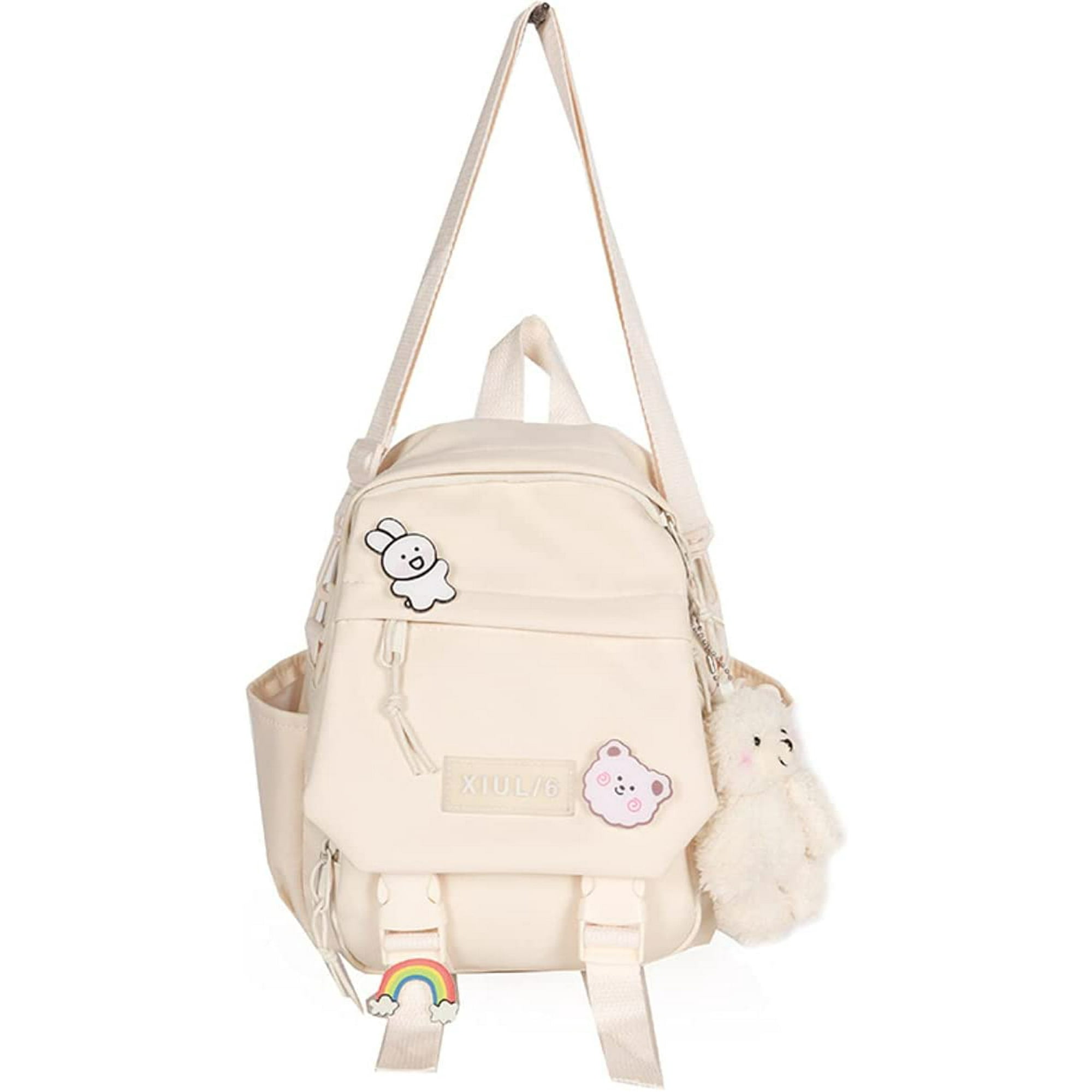 Cute Mini Backpacks with Accessories Aesthetic Mini Backpack for Teenagers Small Kawaii Backpack White with Accessories